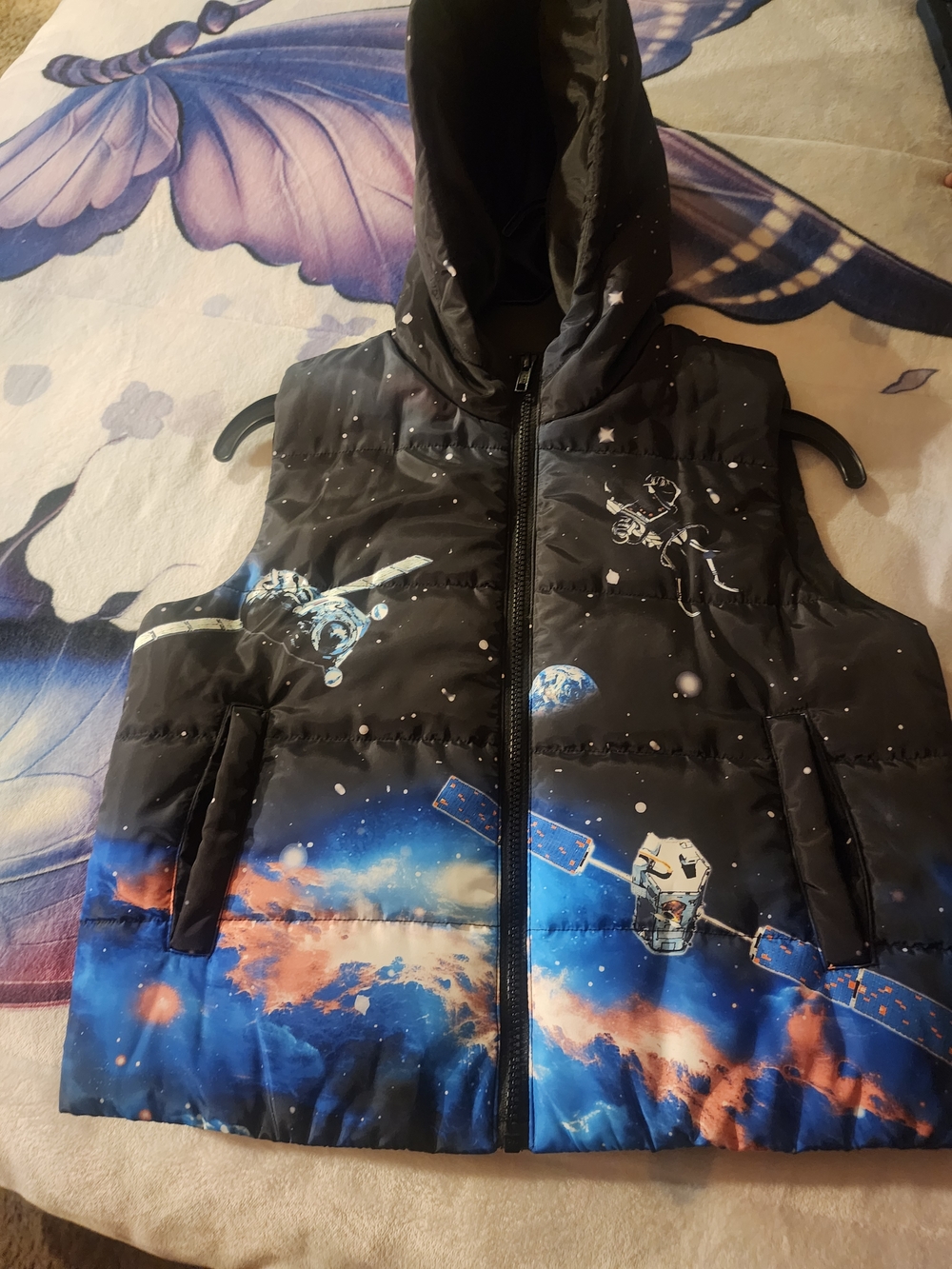 Kids Space Puffer Vest - Black & Blue